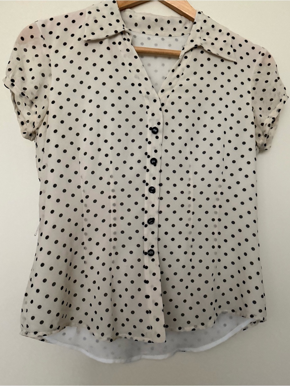 Vintage Silk Polka Dot Cap Sleeve Blouse Cream Black S/M Feminine Coquette EUC